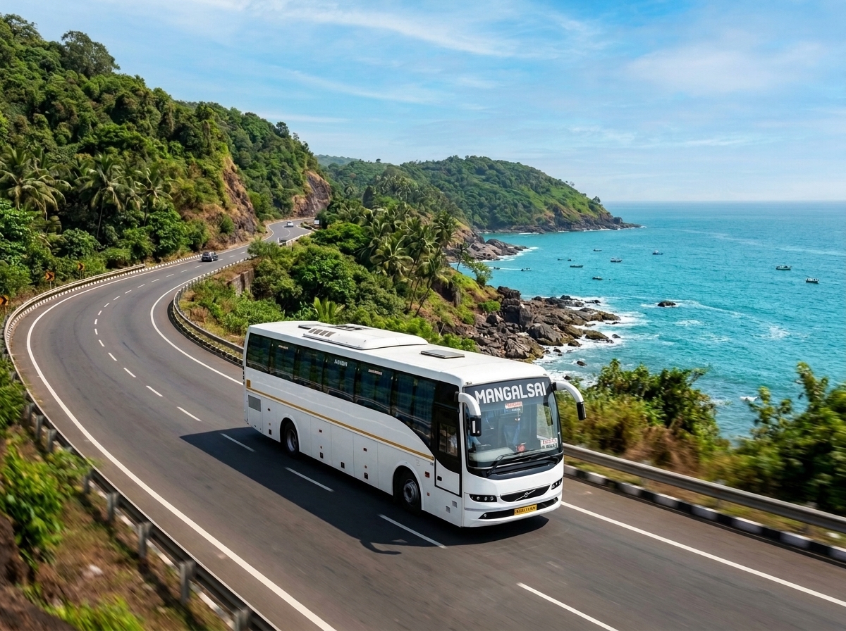 Mangal Sai Tours Luxury Bus along Maharashtra Scenic Route